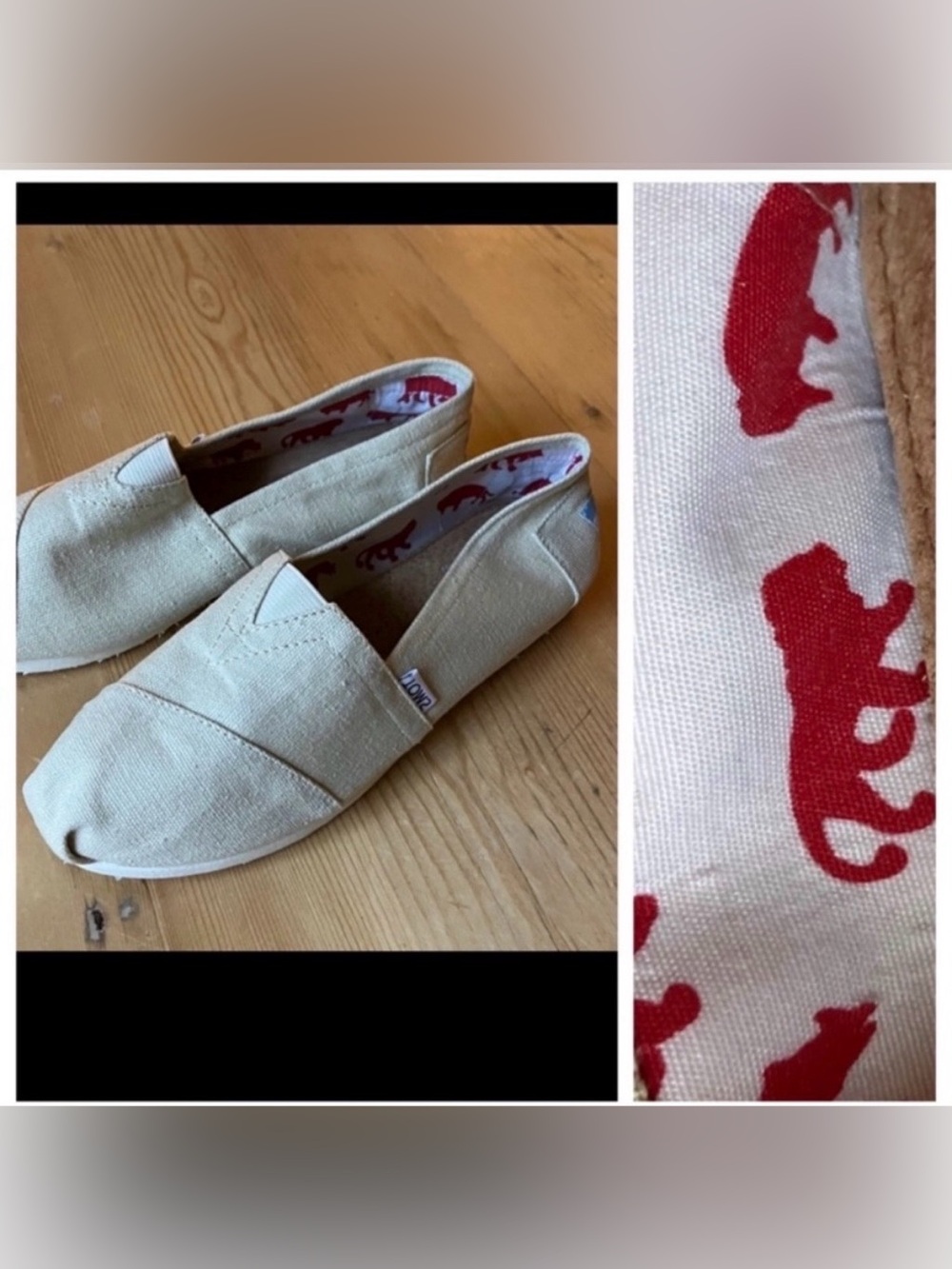 Toms Natural Animals Classic Alpargata Canvas Slip On Flats Shoes W5 EUC